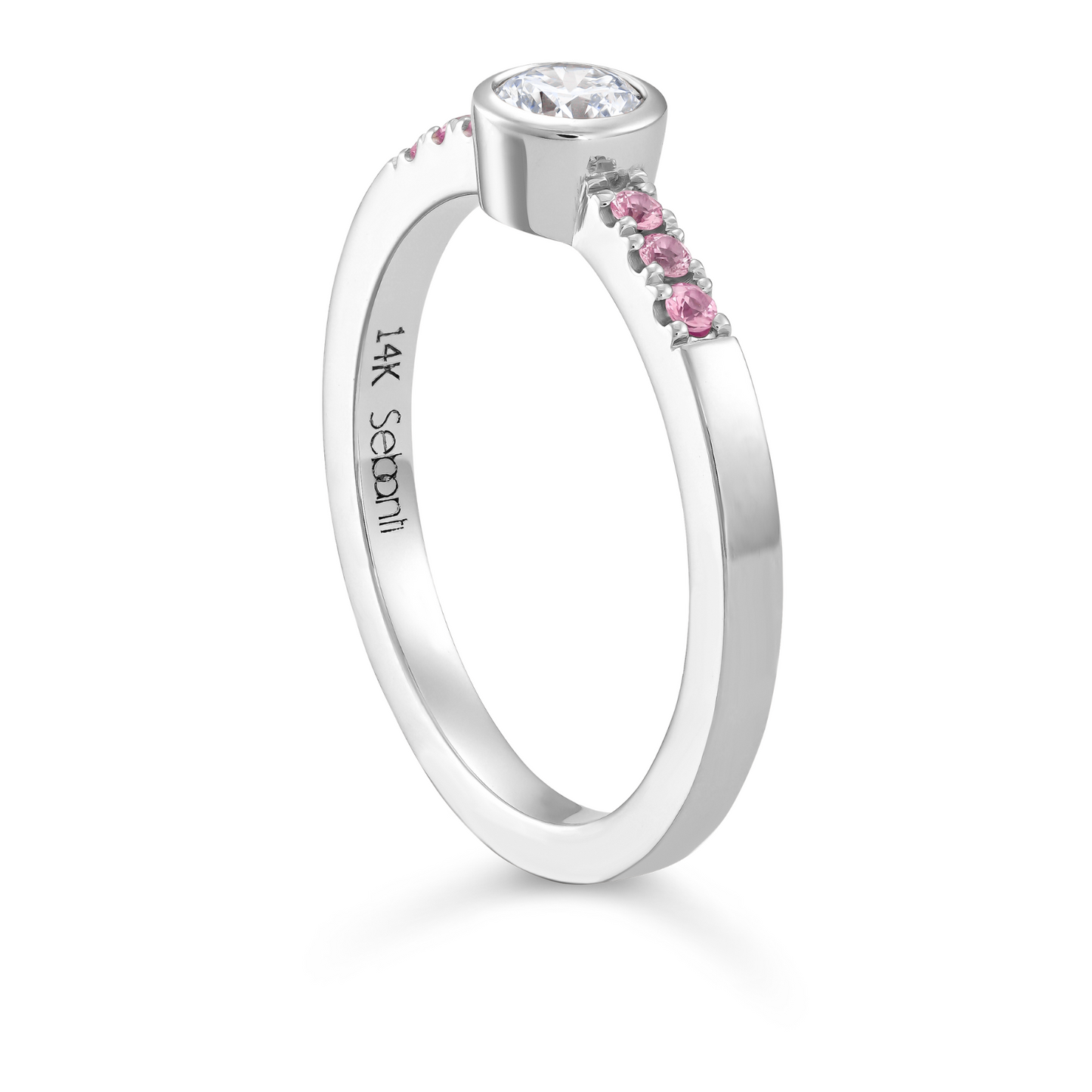 Diamond Bezel Ring with Pink Sapphire