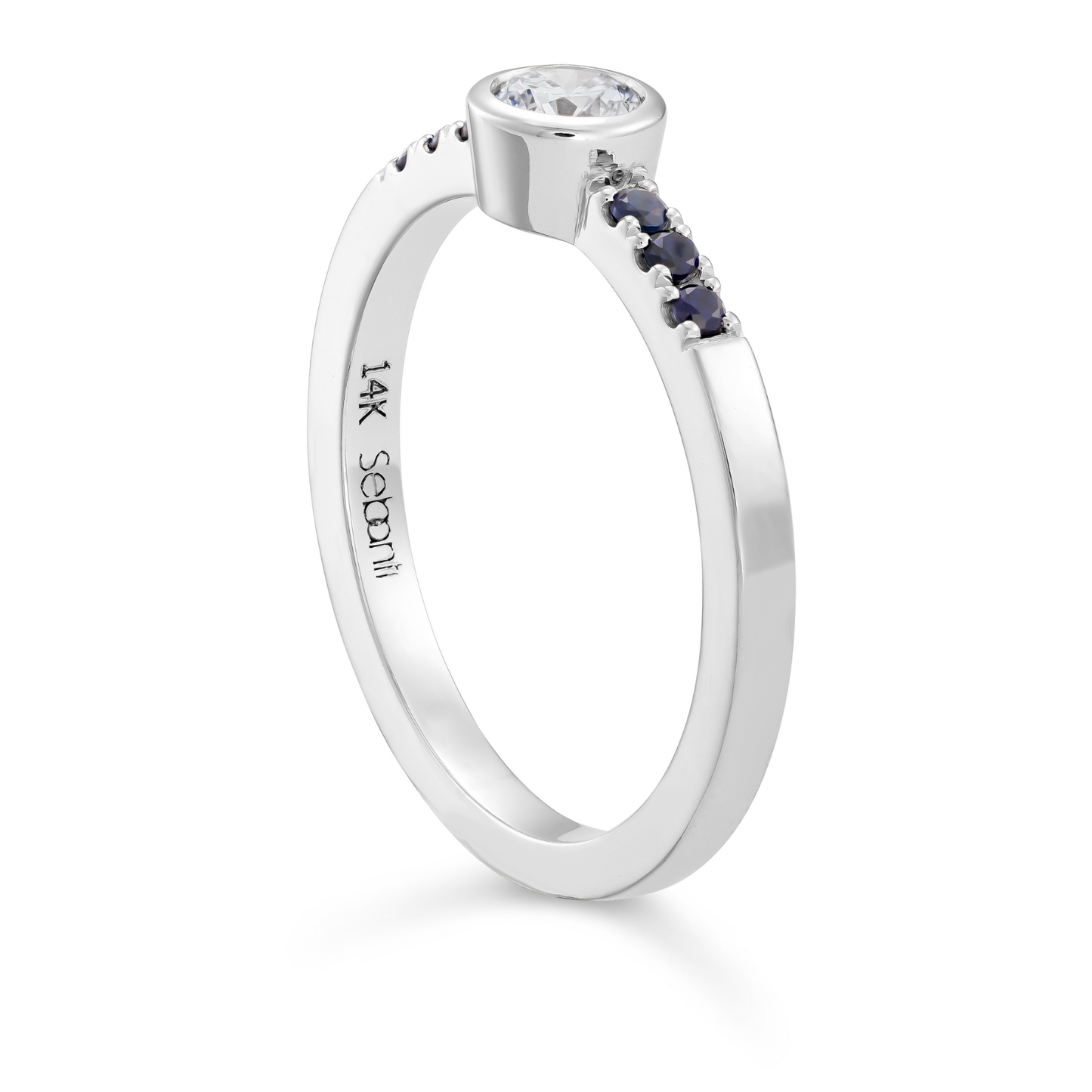 Diamond Bezel Ring with Blue Sapphire