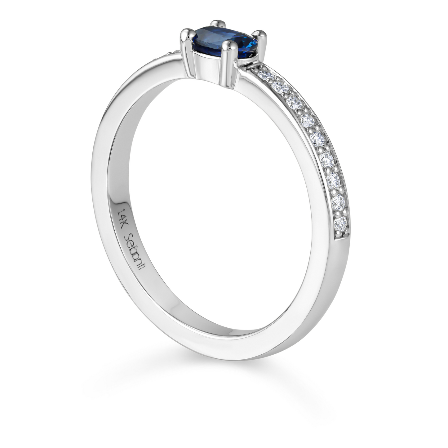 Oval Blue Sapphire Ring with Diamond