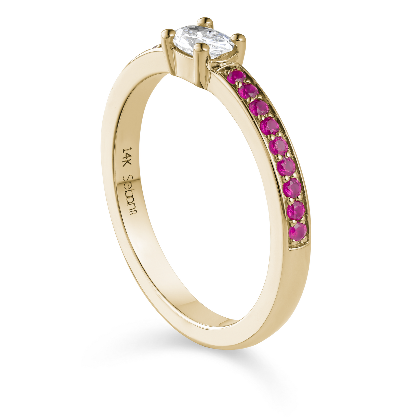 Oval Diamond Ring with Ruby