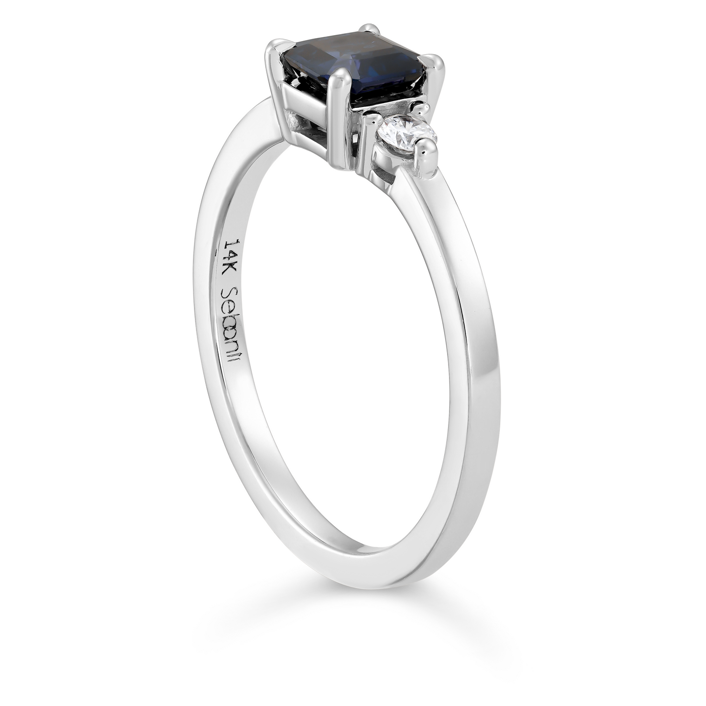 Asscher Cut Blue Sapphire with Two Diamonds