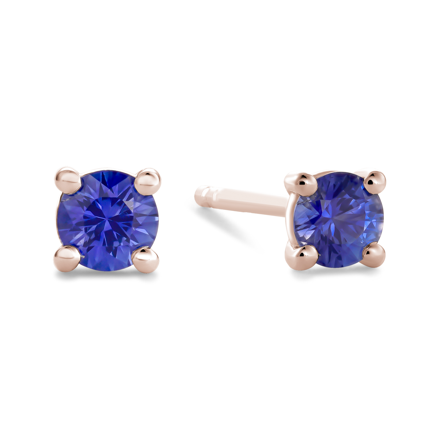 Four Prong Blue Sapphire Stud Earrings