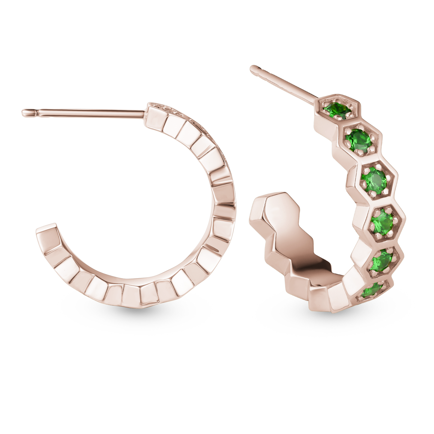 Tsavorite Hexagon Hoop Earrings