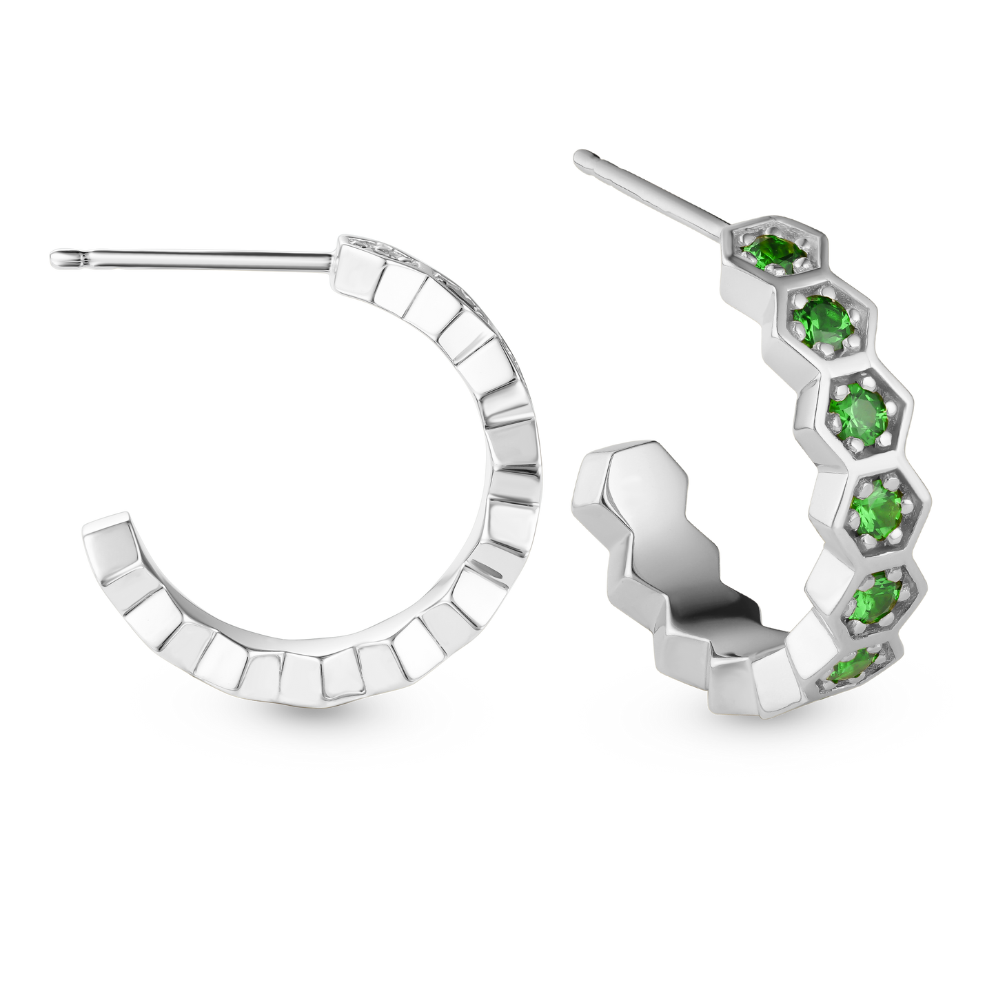 Tsavorite Hexagon Hoop Earrings