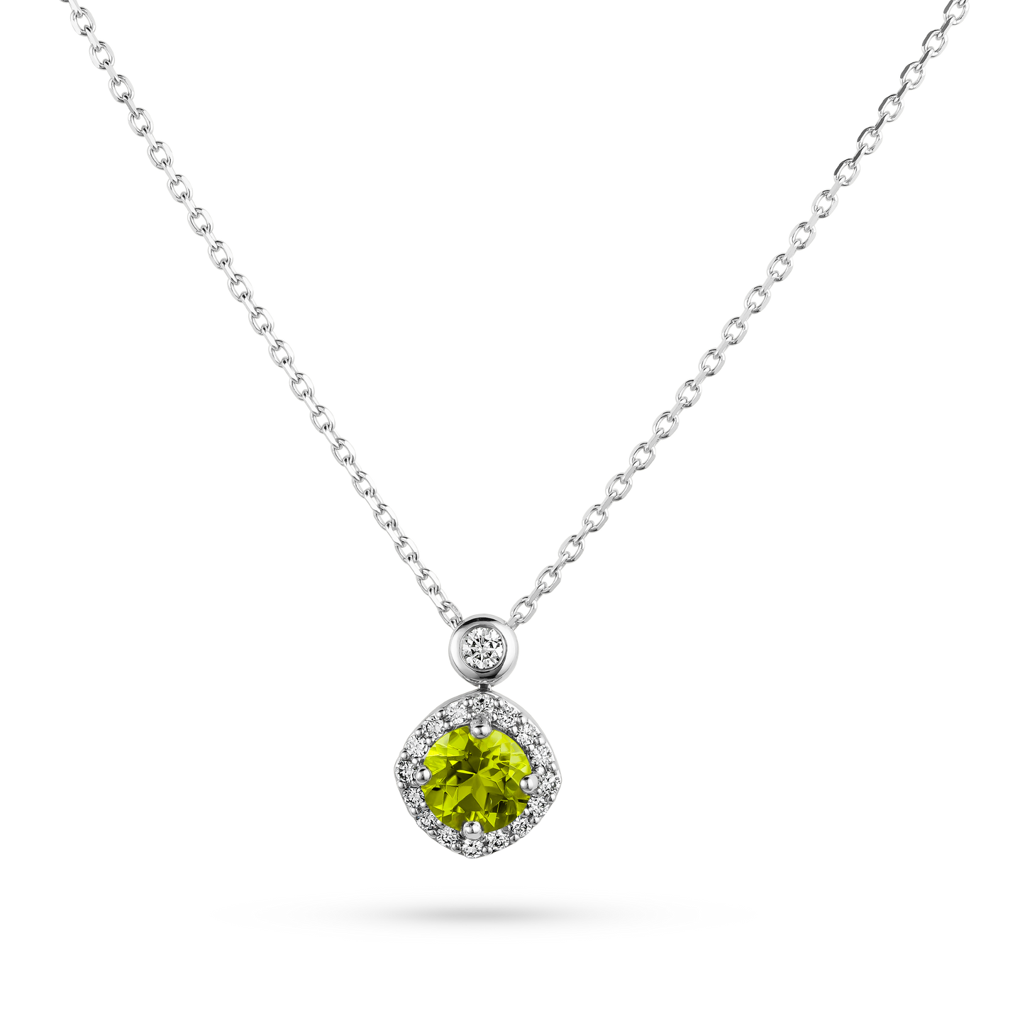 Peridot Pendant with Diamonds Necklace