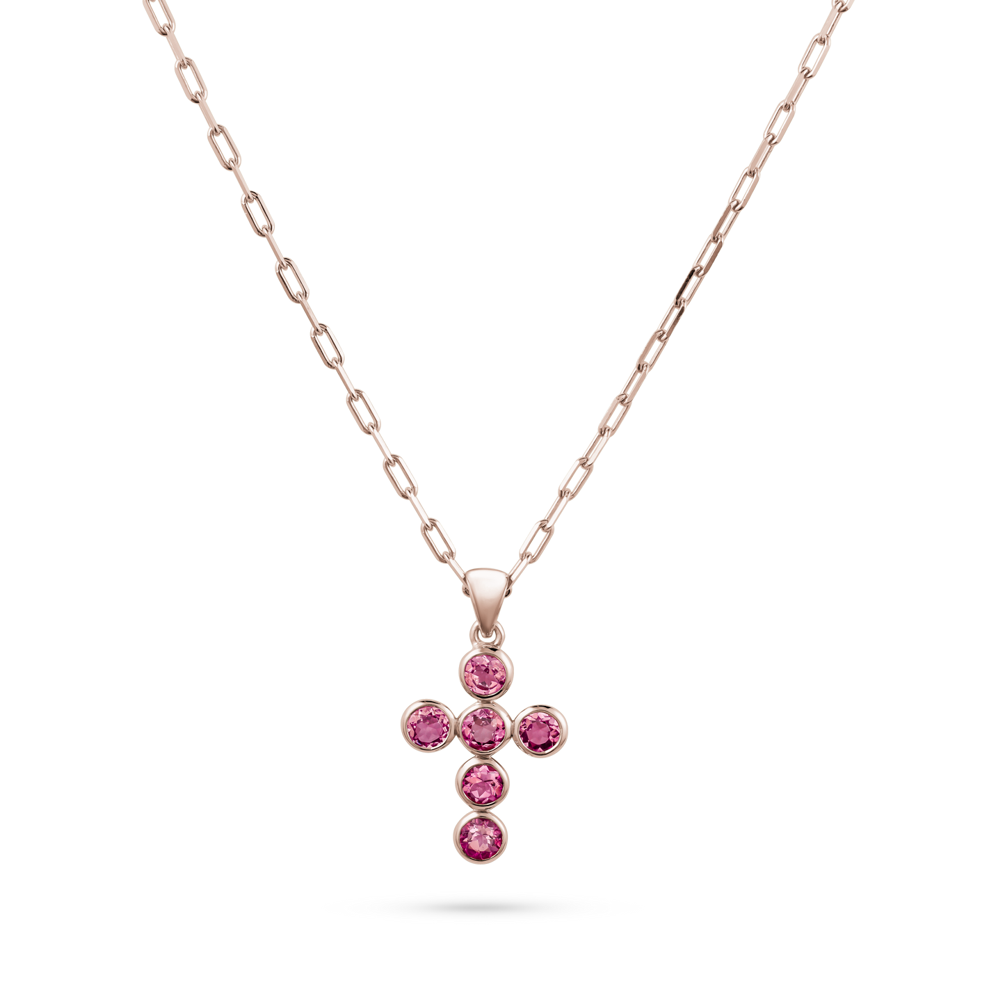 Yellow Gold Pink Tourmaline Cross Pendant