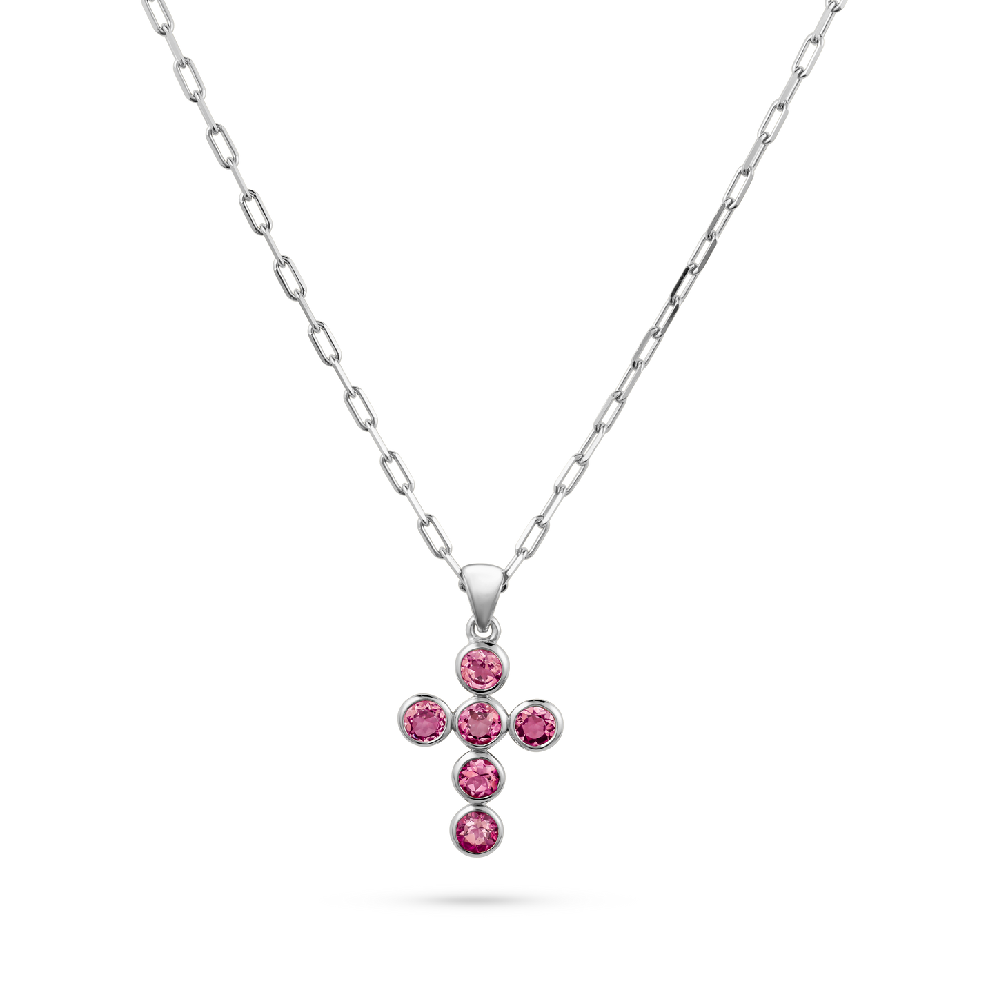 Yellow Gold Pink Tourmaline Cross Pendant