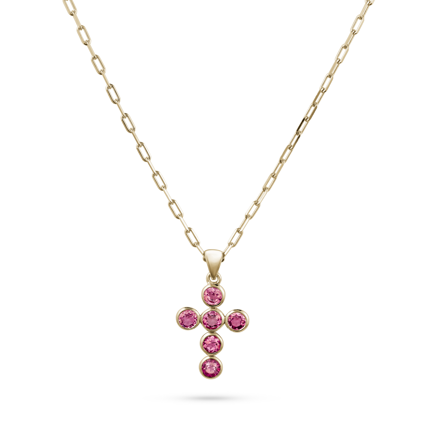 Yellow Gold Pink Tourmaline Cross Pendant