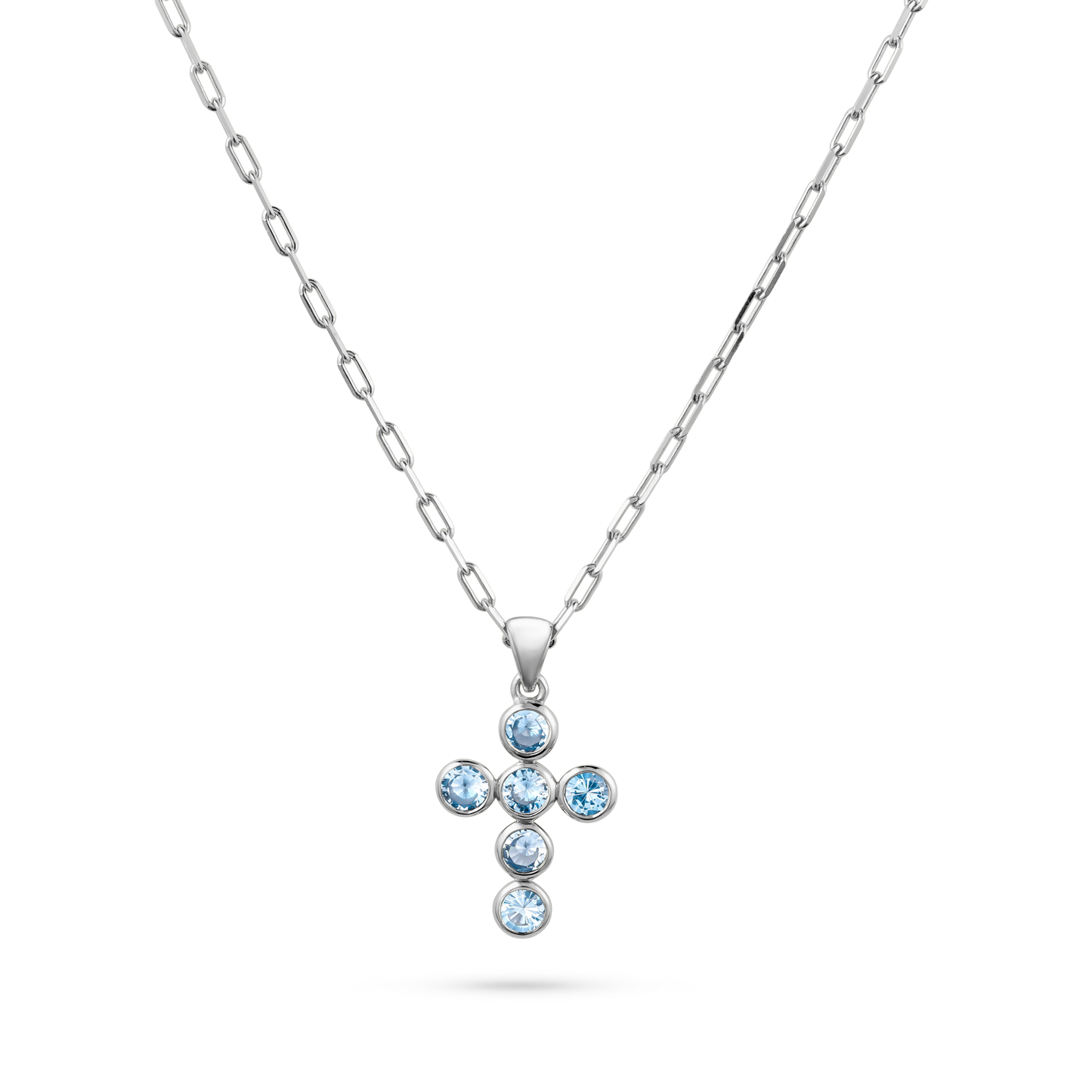 White Gold Aquamarine Cross Pendant