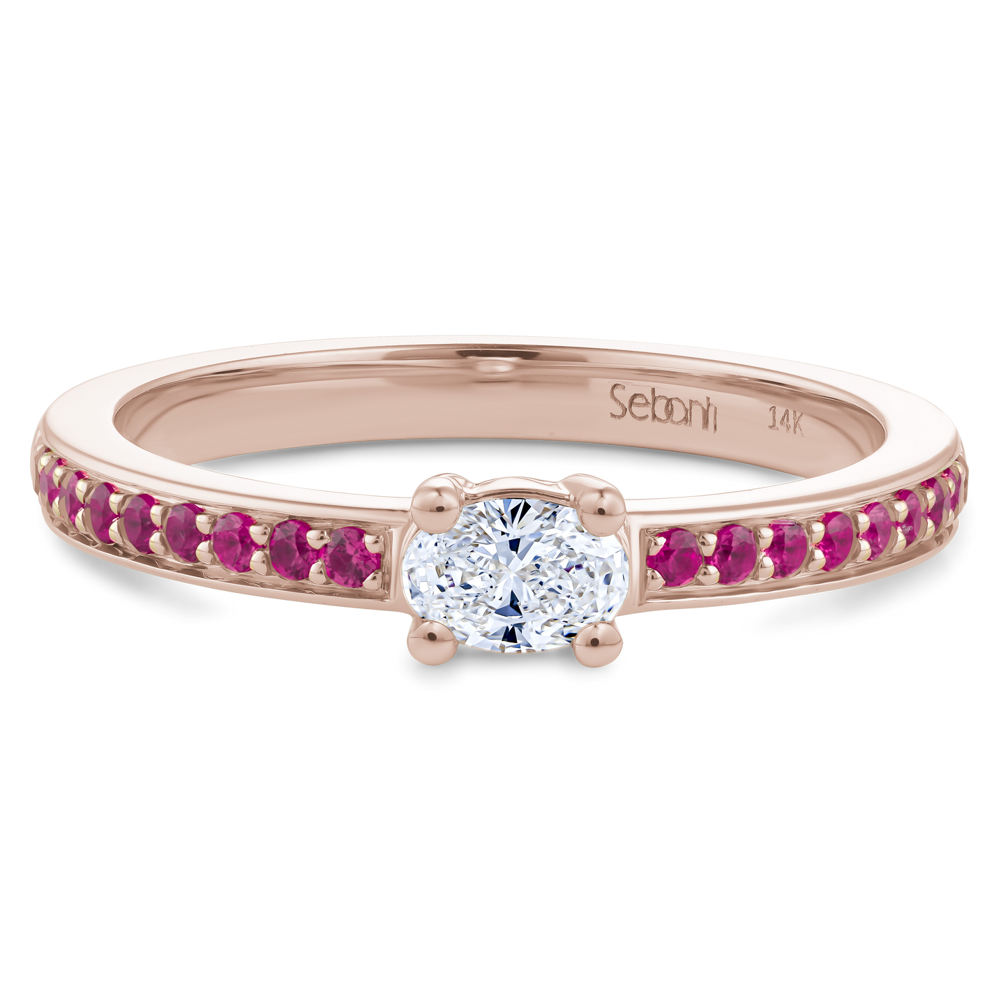 Oval Diamond Ring with Ruby