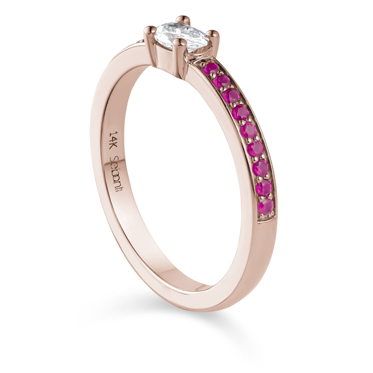 Oval Diamond Ring with Ruby