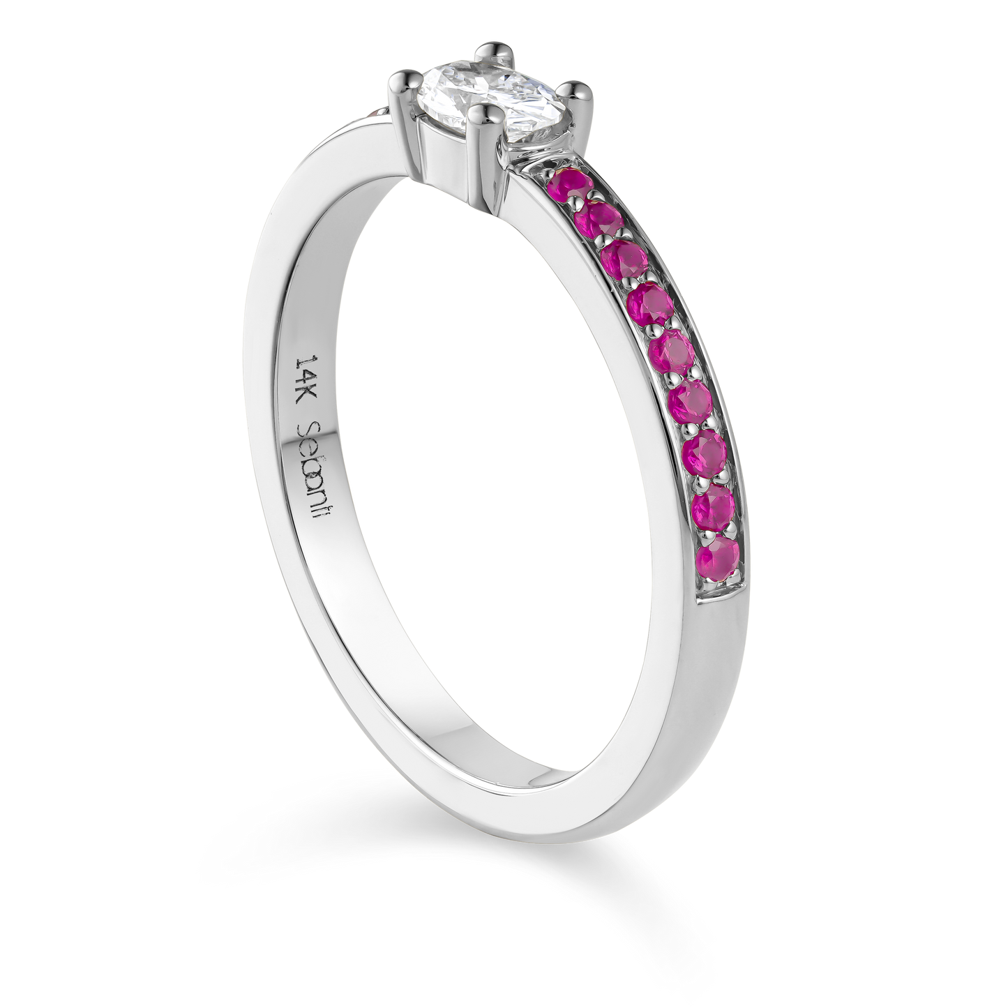 Oval Diamond Ring with Ruby