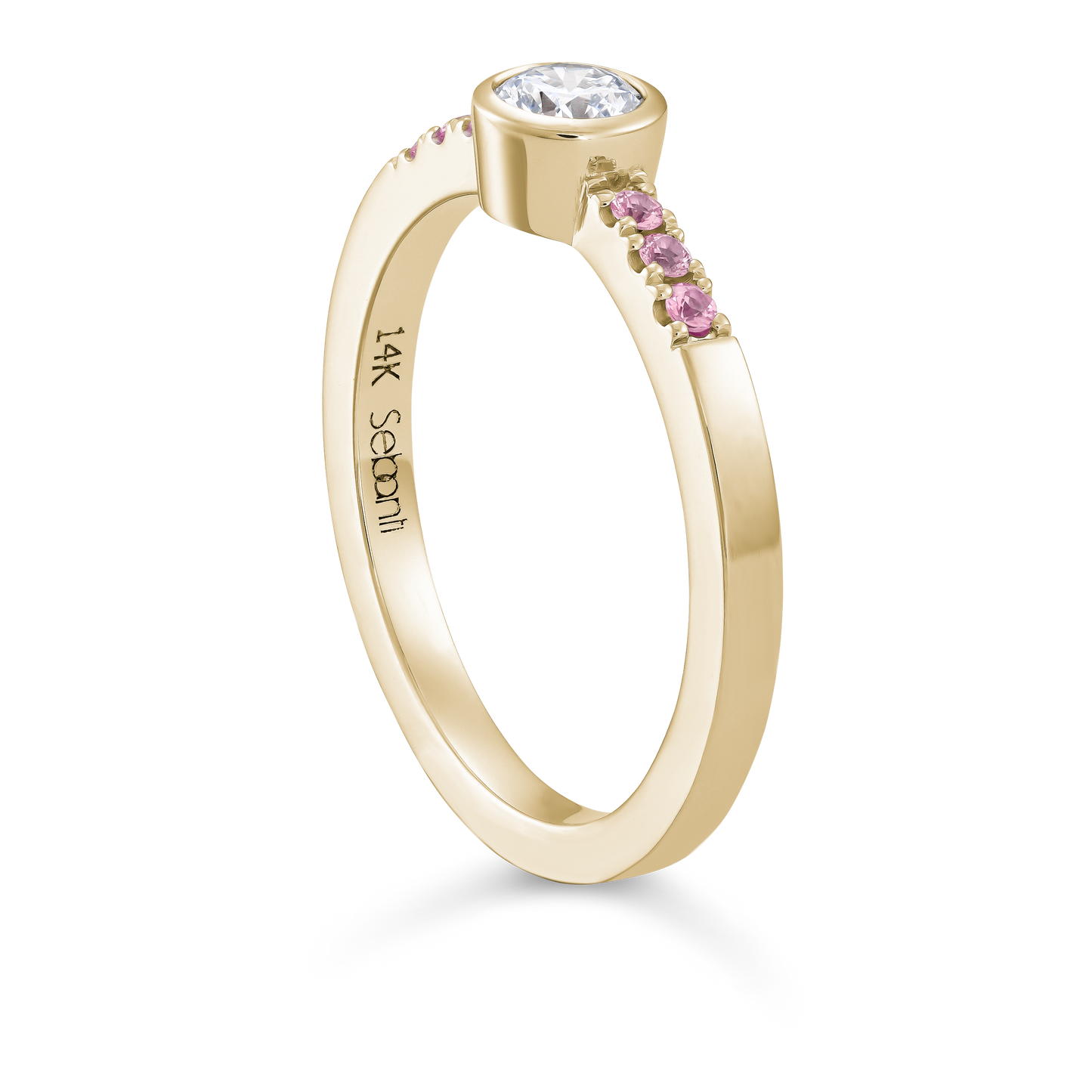 Diamond Bezel Ring with Pink Sapphire