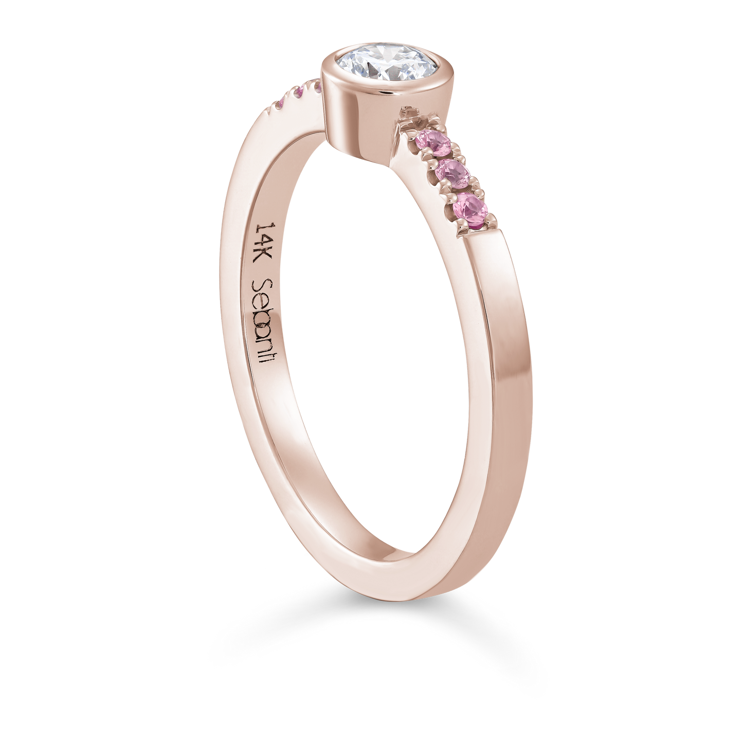 Diamond Bezel Ring with Pink Sapphire