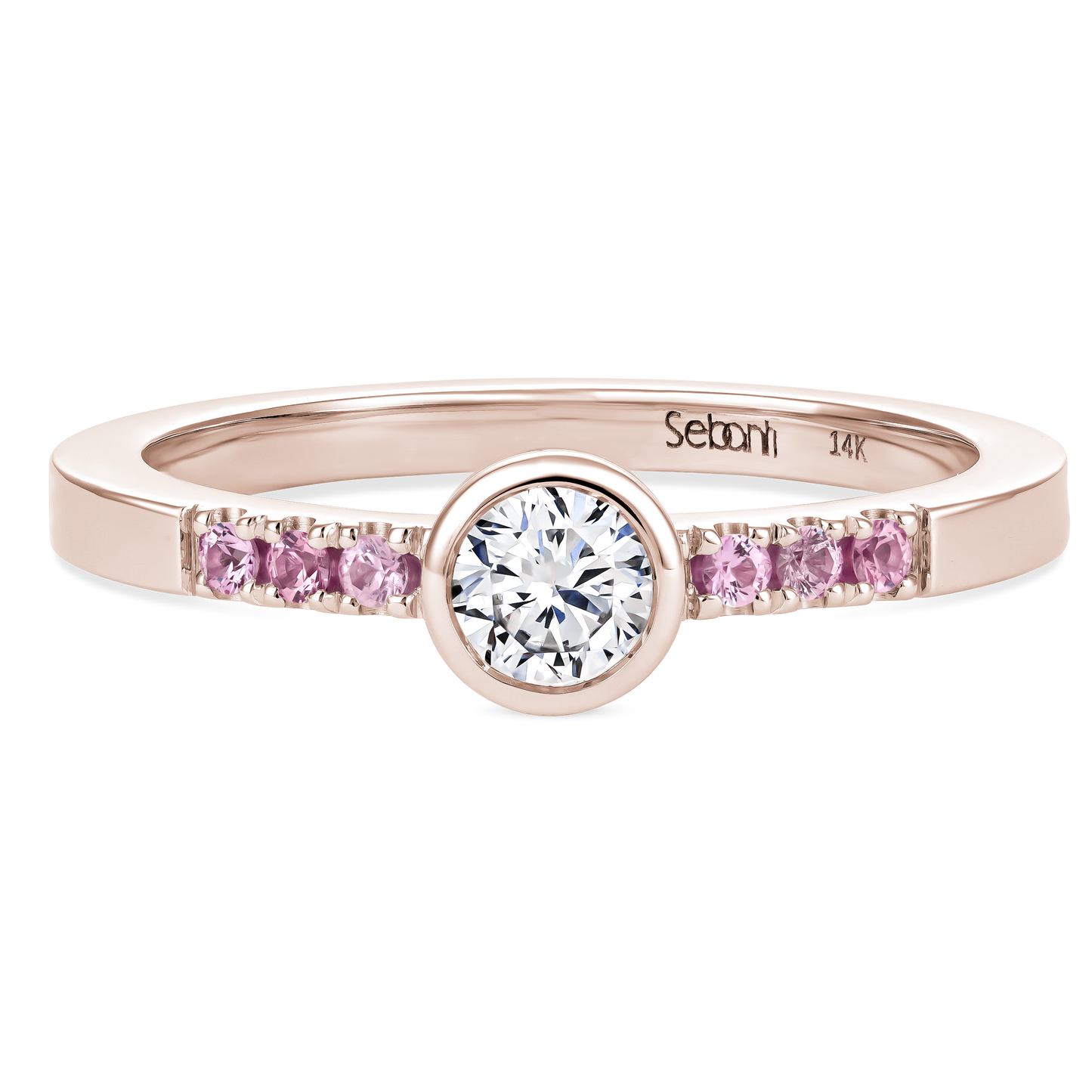 Diamond Bezel Ring with Pink Sapphire