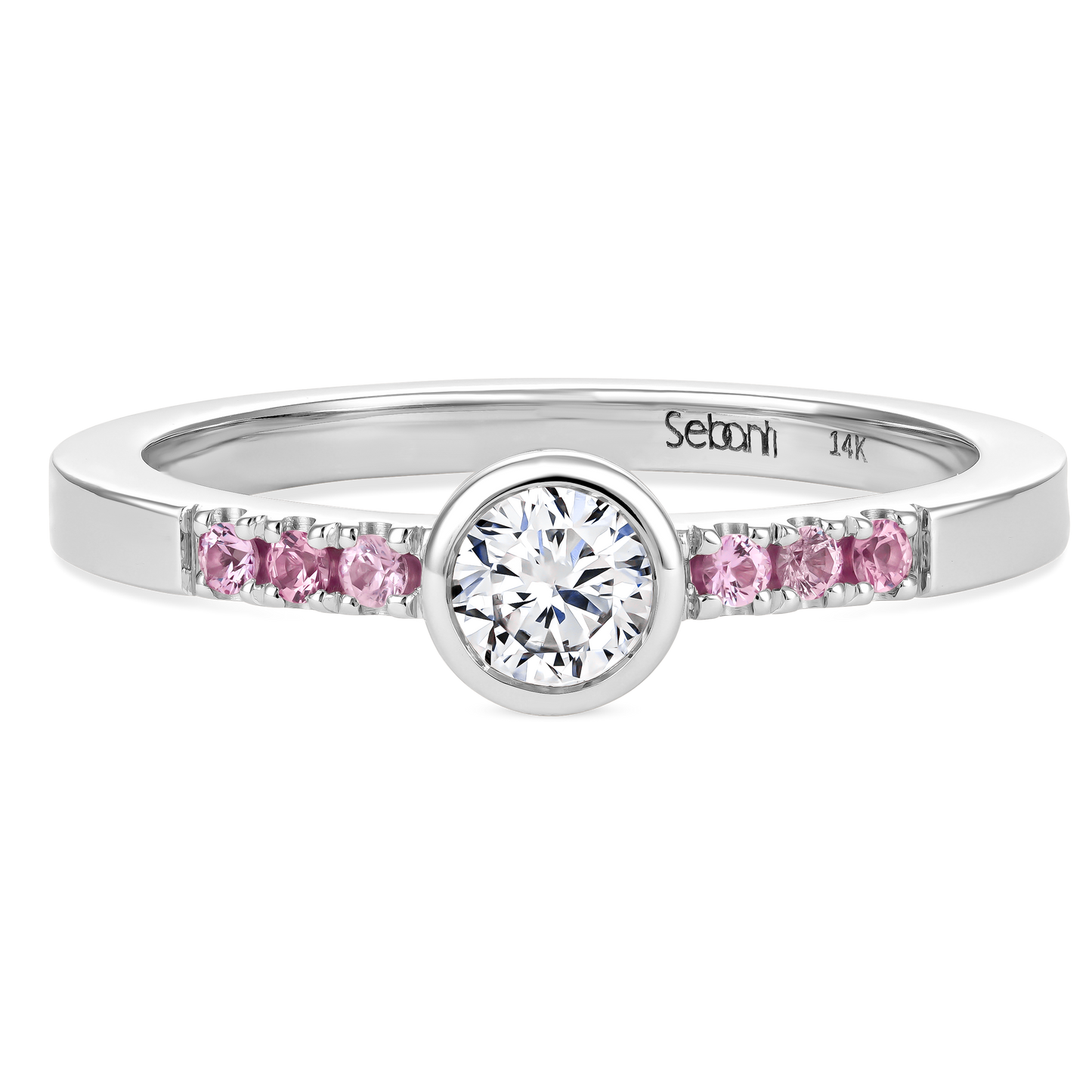 Diamond Bezel Ring with Pink Sapphire