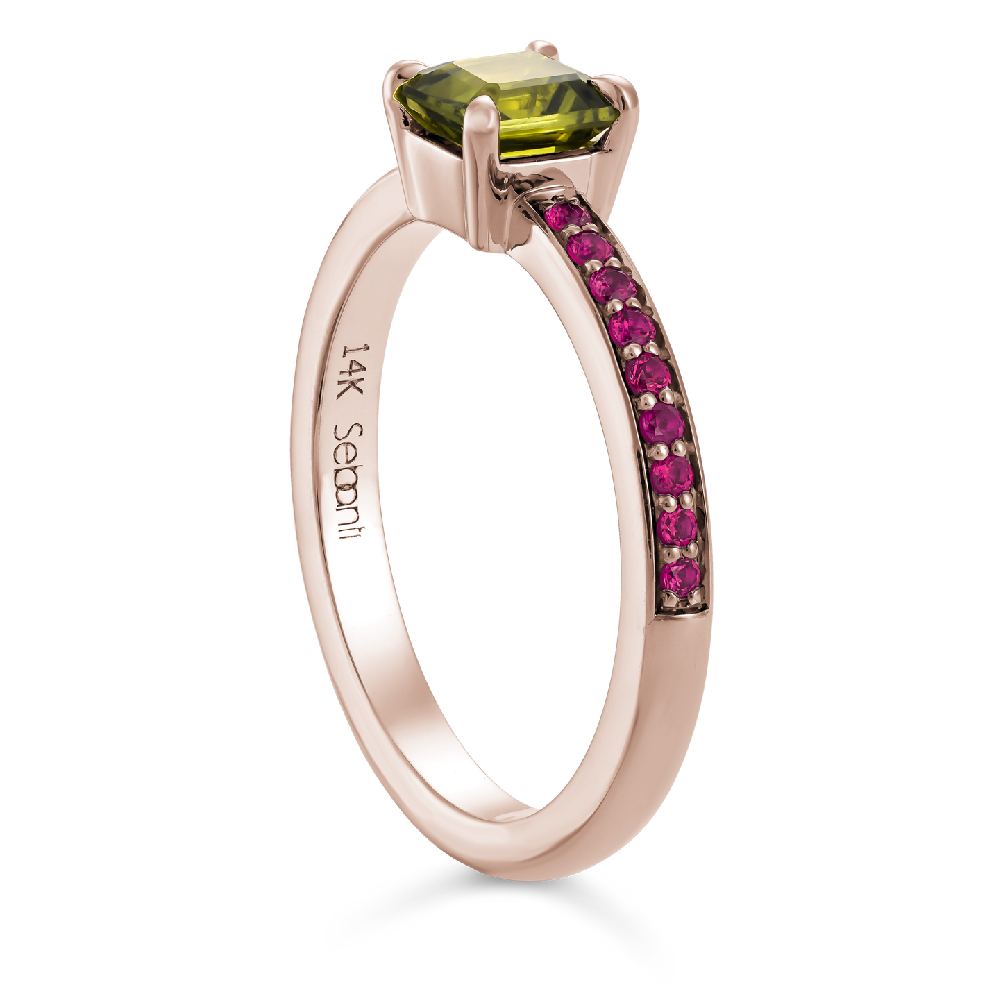 Green Pixel Ring with Rubies