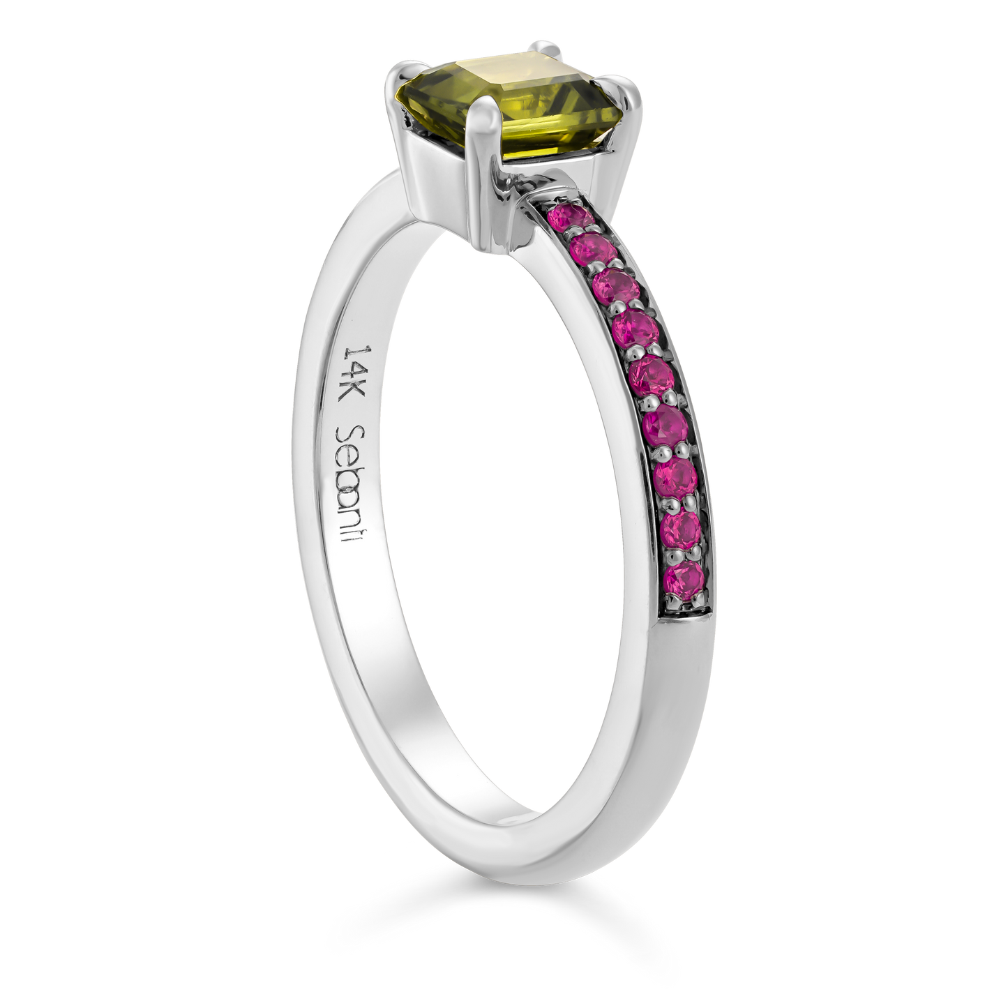 Green Pixel Ring with Rubies