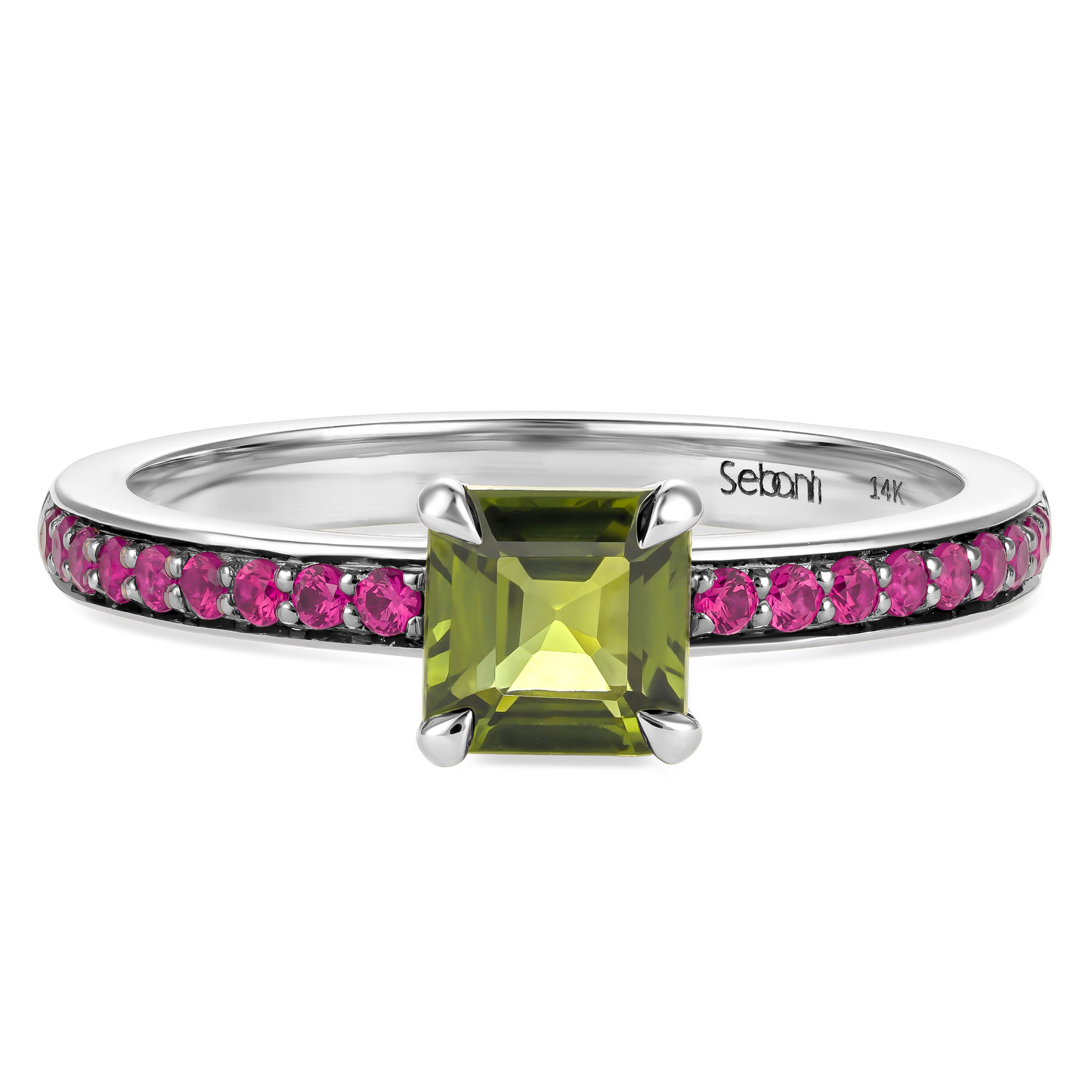 Green Pixel Ring with Rubies