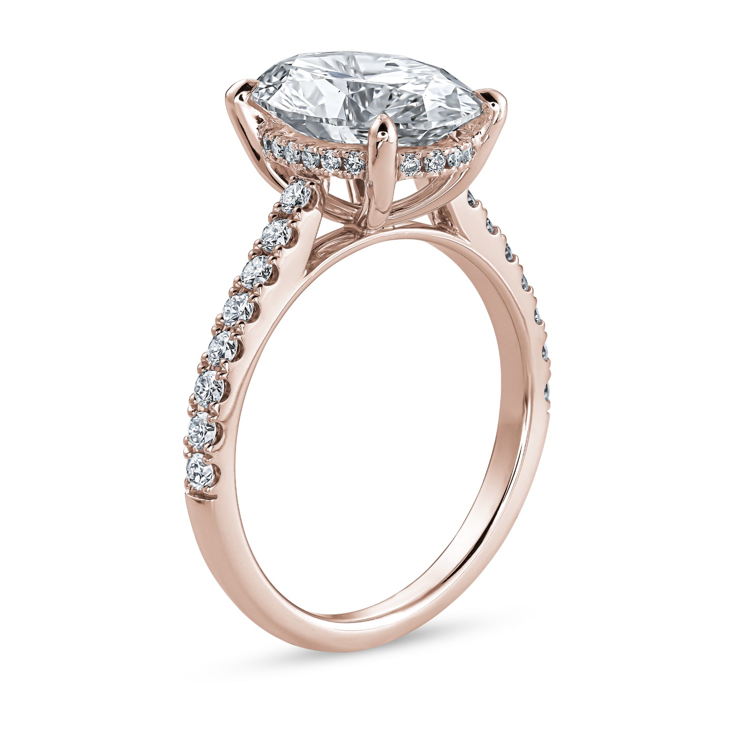 Oval Cut Diamond Engagement Ring with Cathedral Setting and Hidden Halo