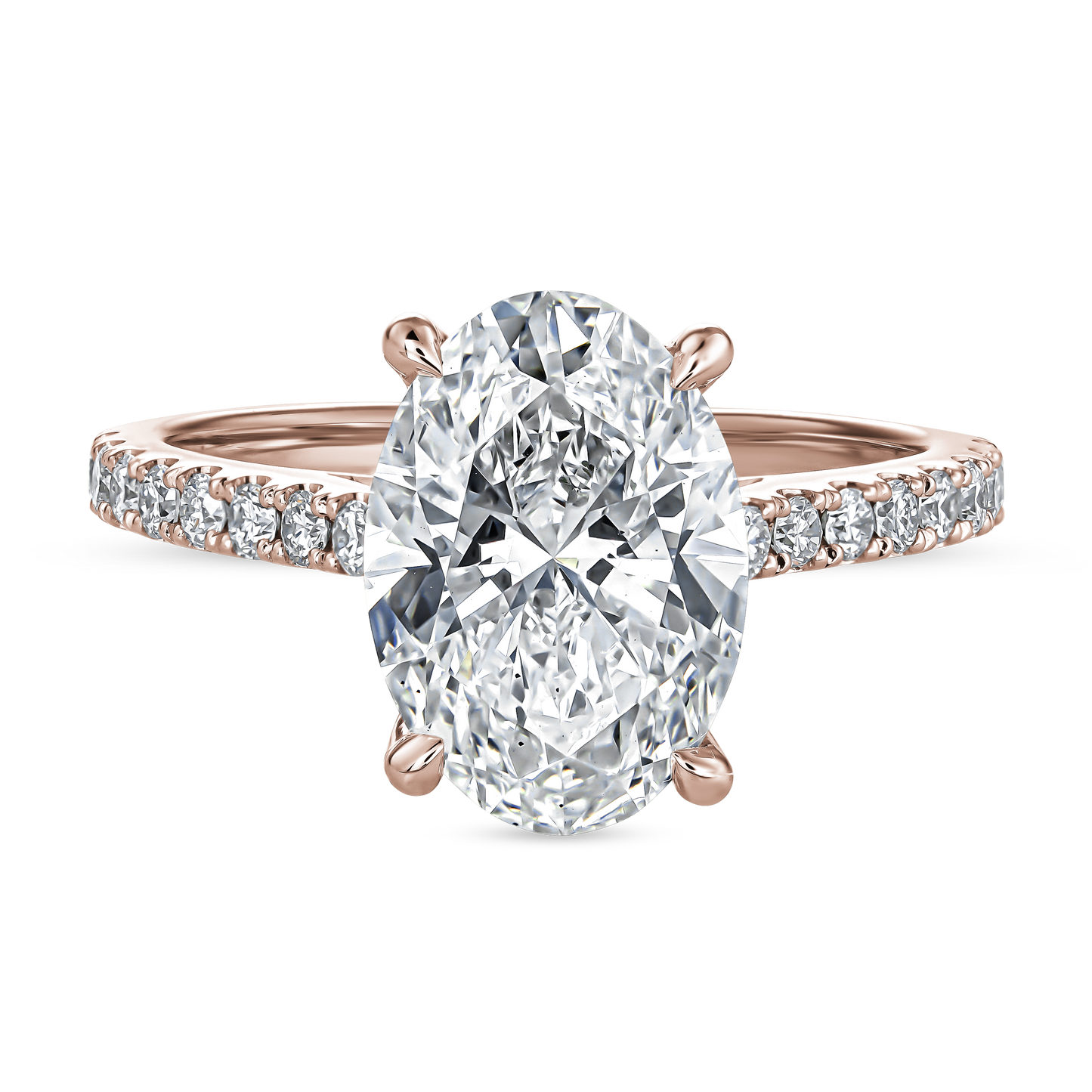 Oval Cut Diamond Engagement Ring with Cathedral Setting and Hidden Halo
