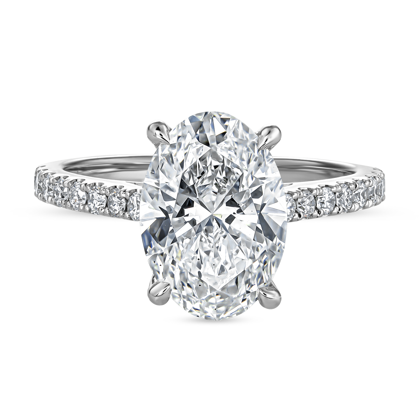 Oval Cut Diamond Engagement Ring with Cathedral Setting and Hidden Halo