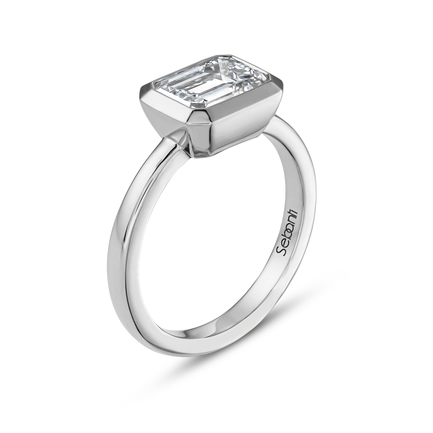 East West Bezel Emerald Cut Engagement Ring
