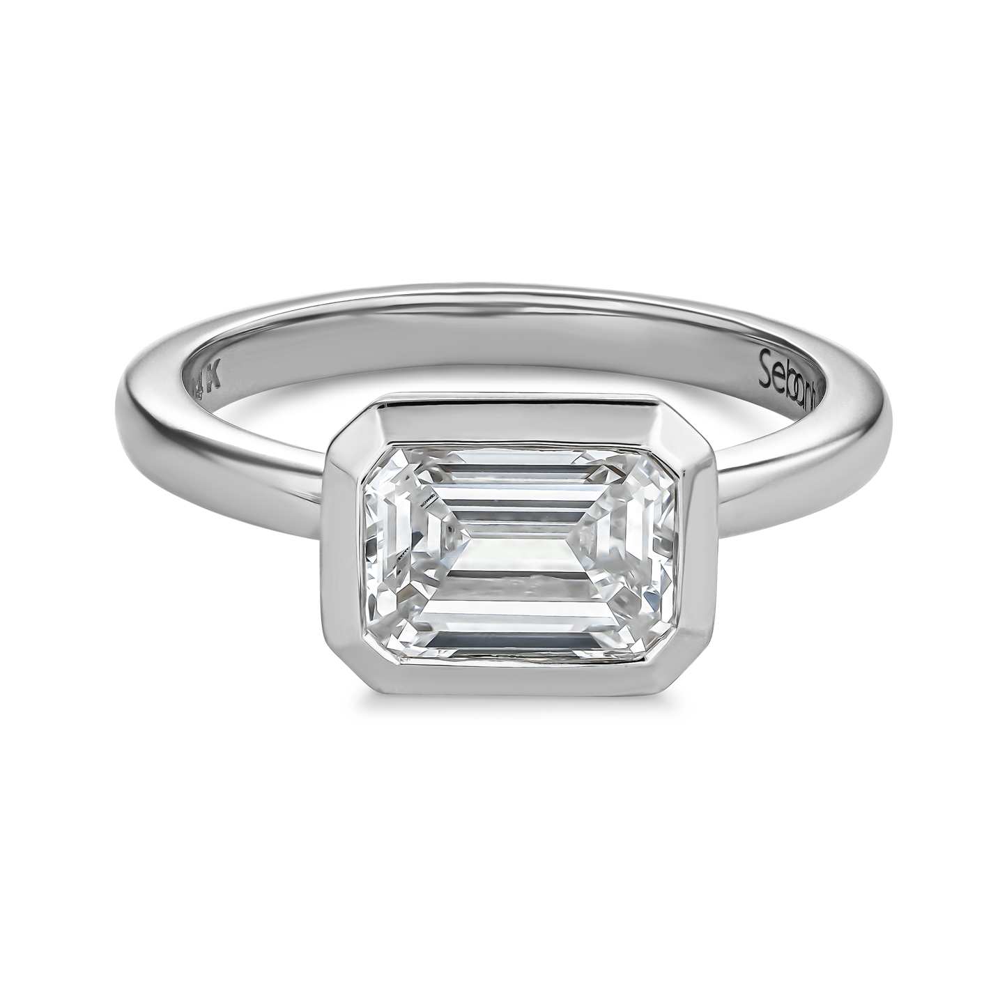 East West Bezel Emerald Cut Engagement Ring