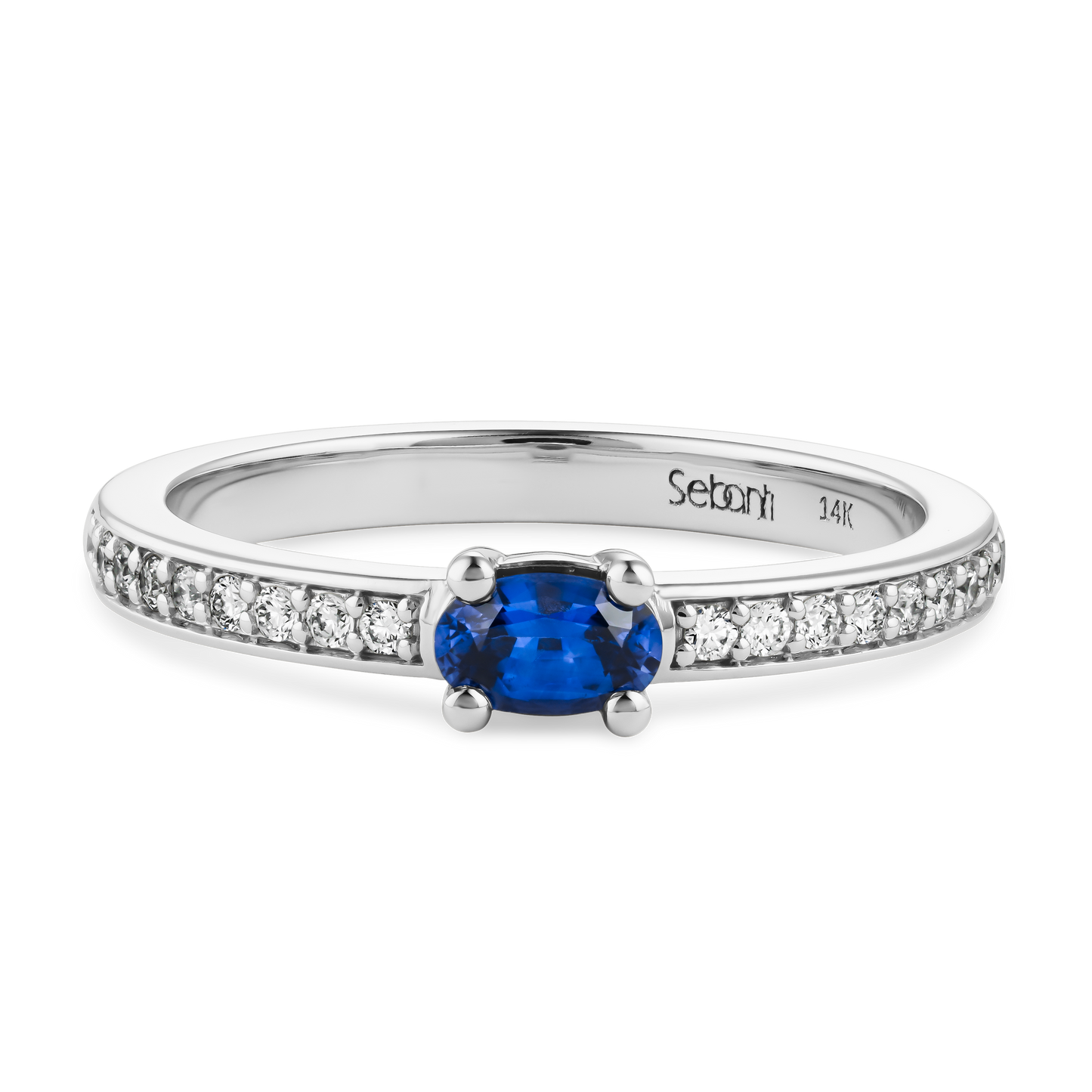 Oval Blue Sapphire Ring with Diamond