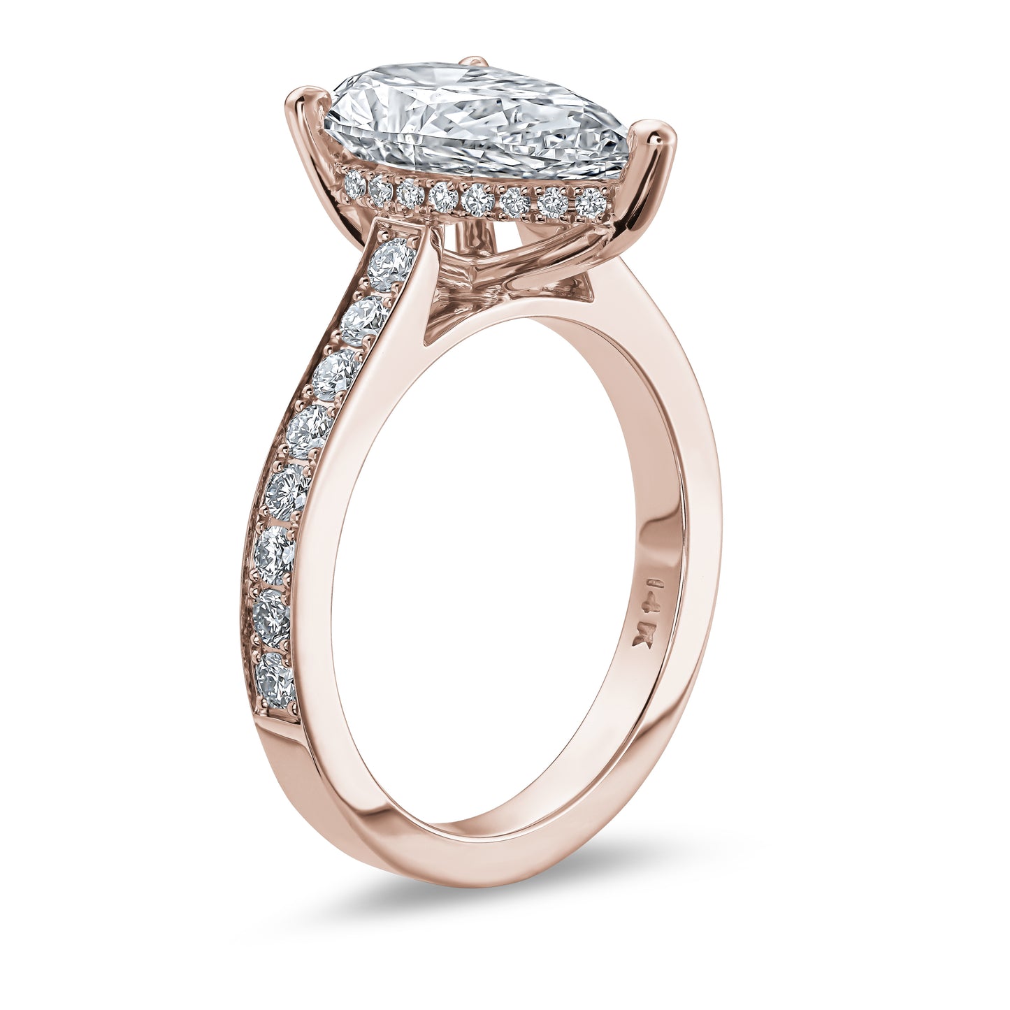 Pear Shaped Diamond Engagement Ring with Cathedral Setting and Under Halo