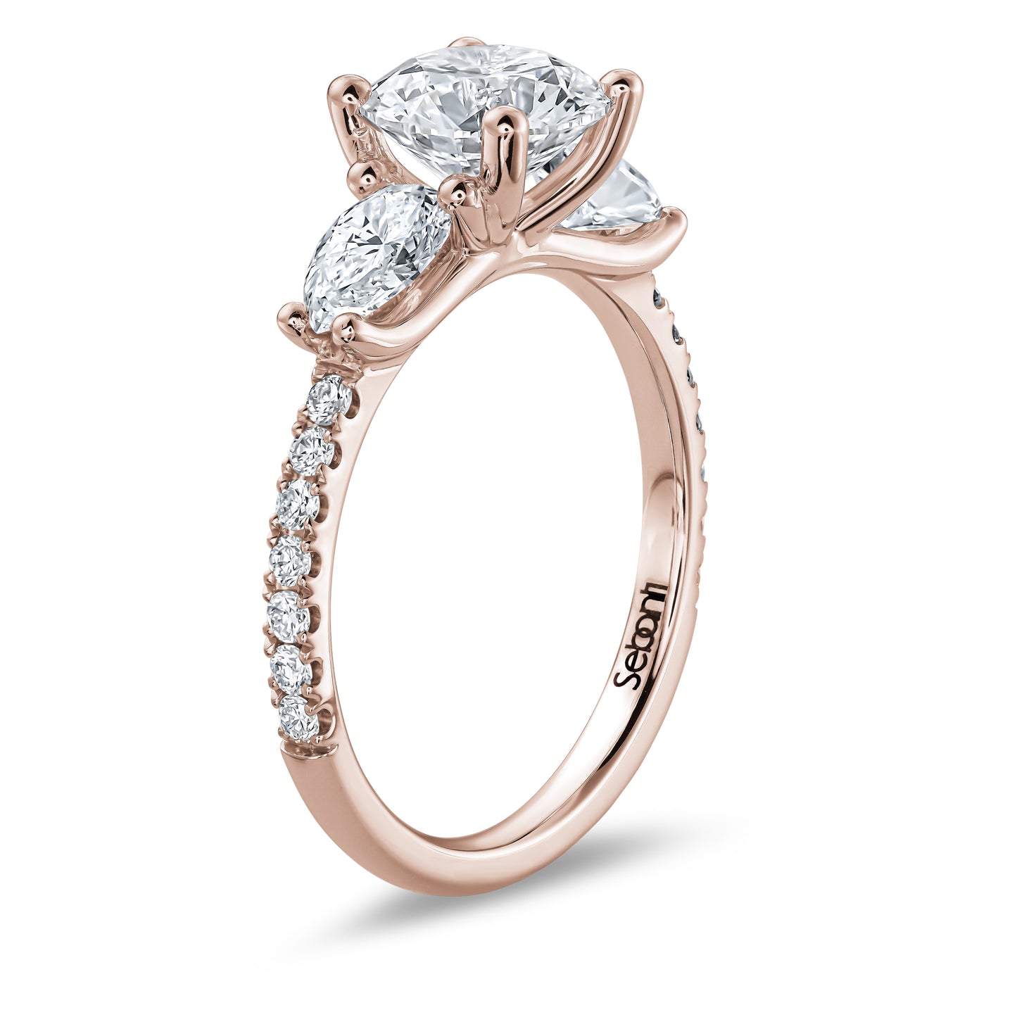 Three Stones Round and Pear Engagement Ring