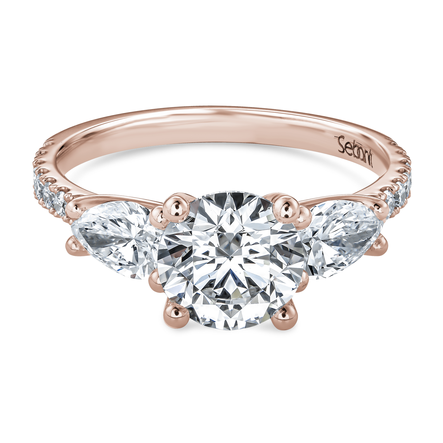 Three Stones Round and Pear Engagement Ring