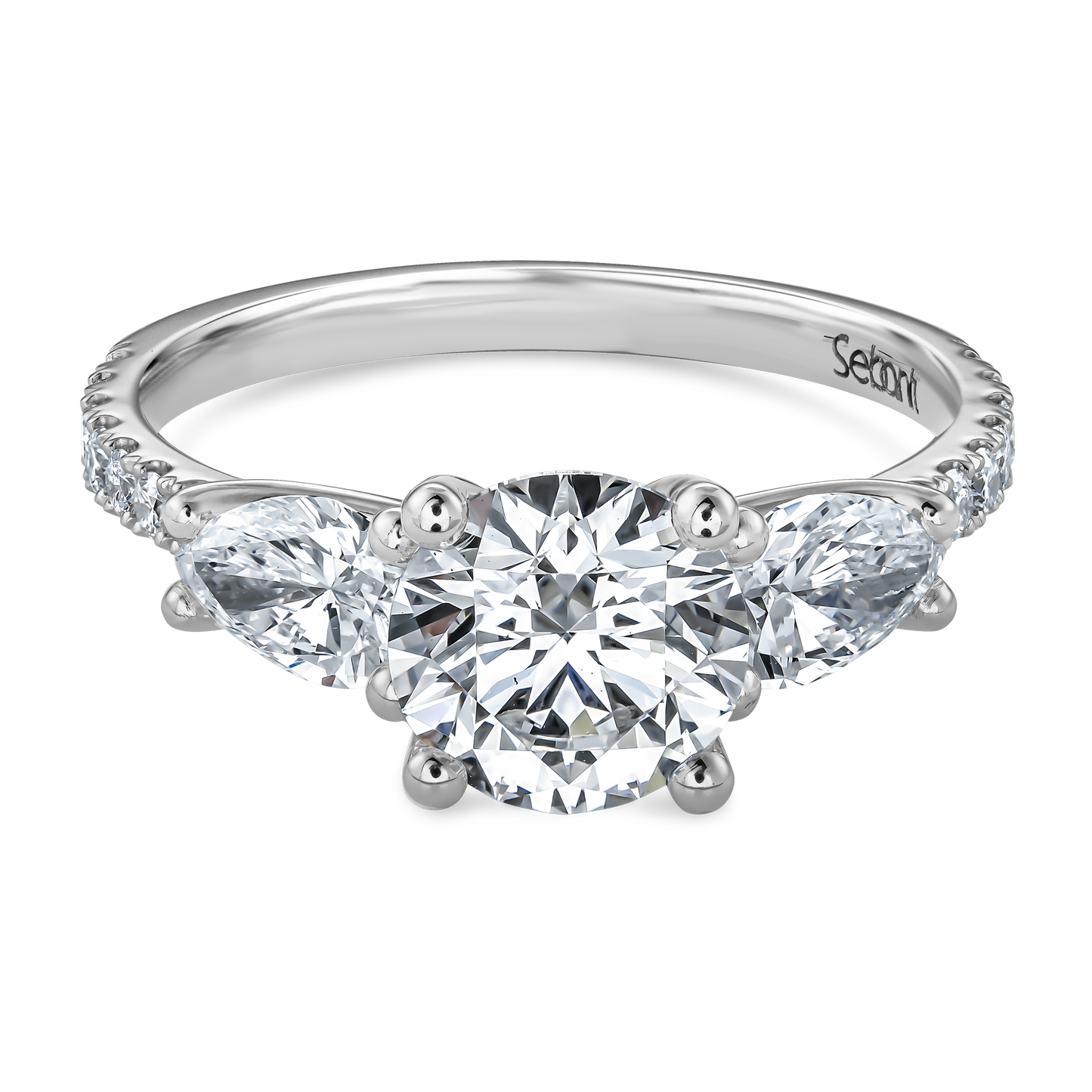 Three Stones Round and Pear Engagement Ring