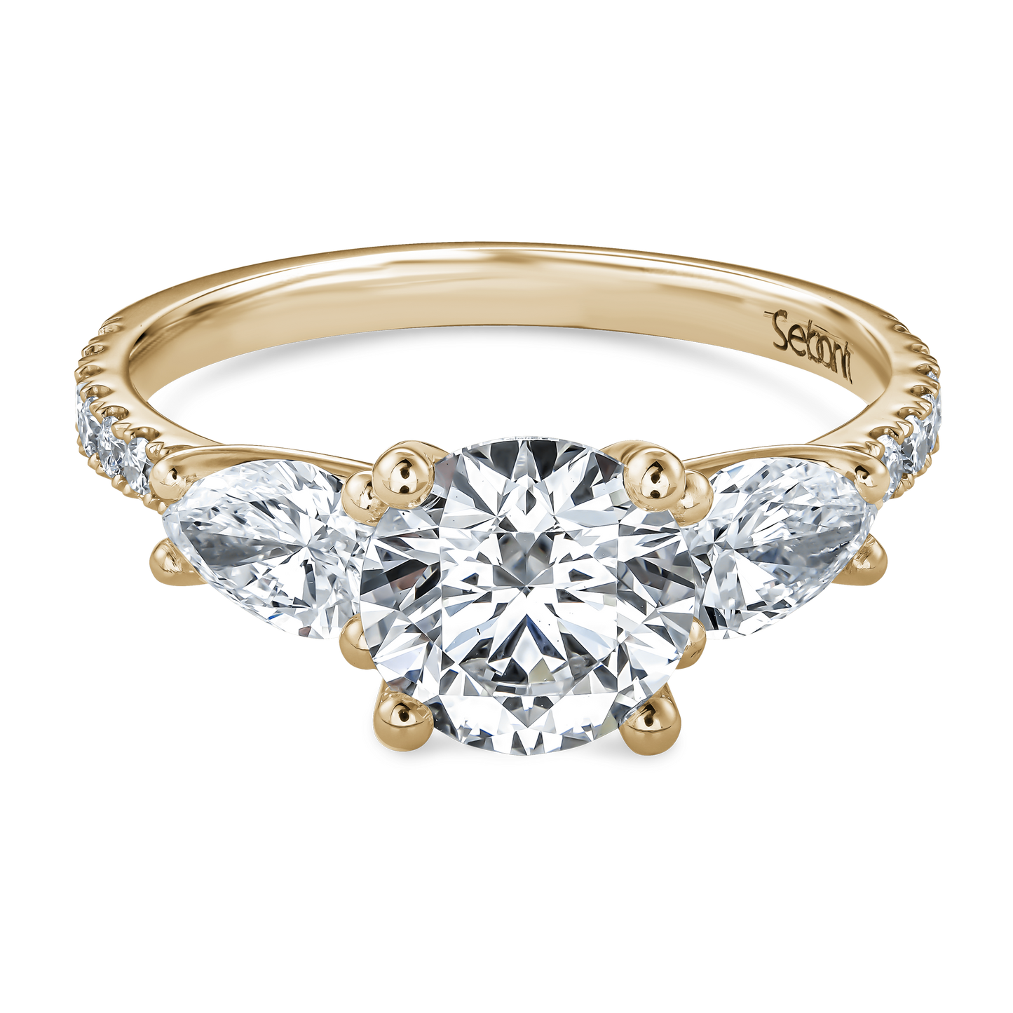 Three Stones Round and Pear Engagement Ring