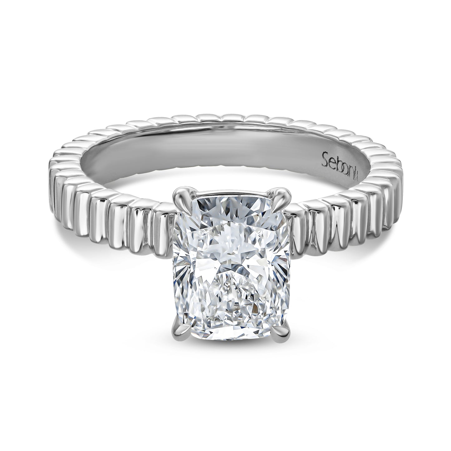 Fluted Cushion Solitaire Engagement Ring