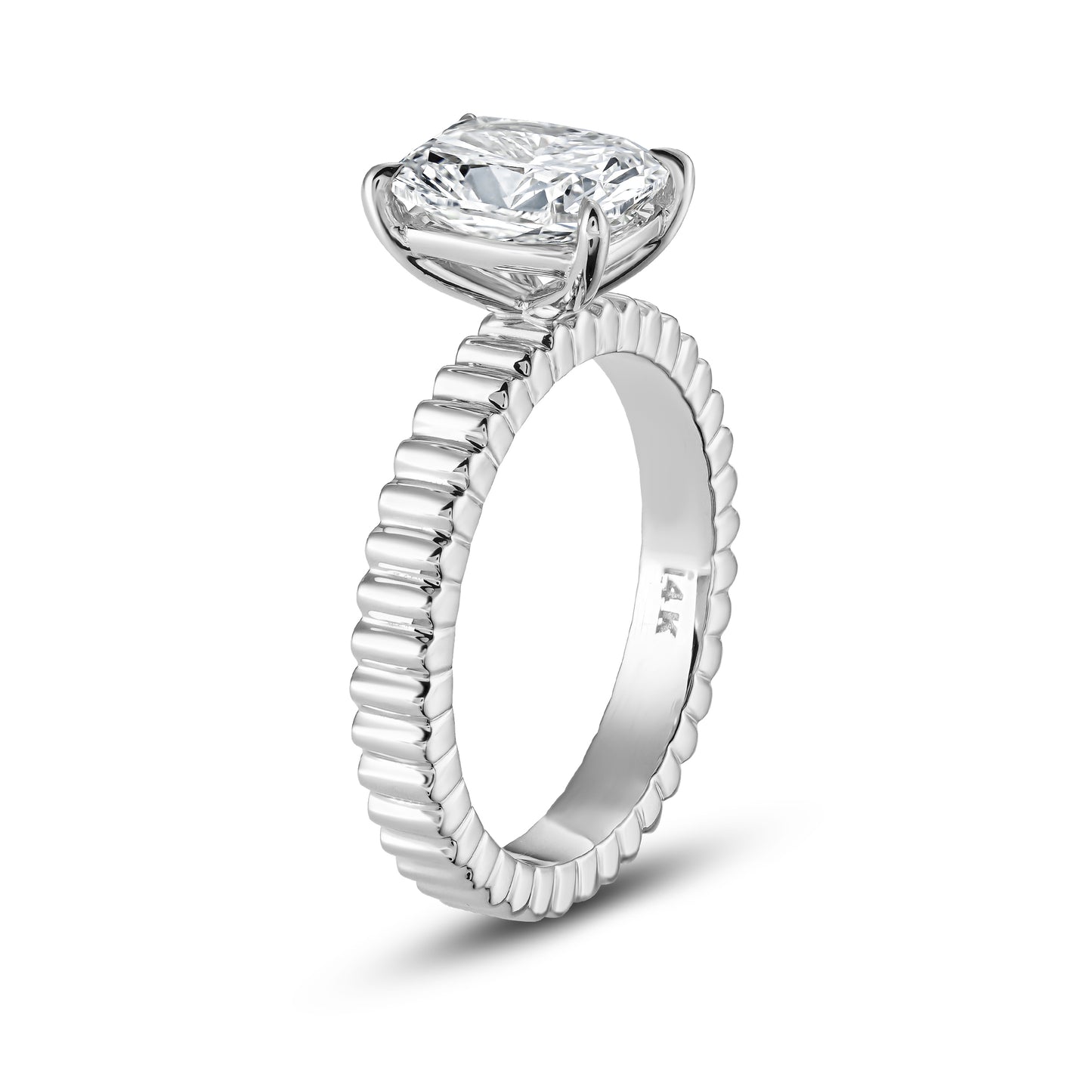 Fluted Cushion Solitaire Engagement Ring