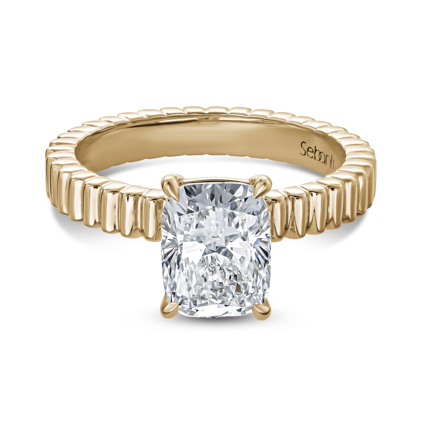 Fluted Cushion Solitaire Engagement Ring