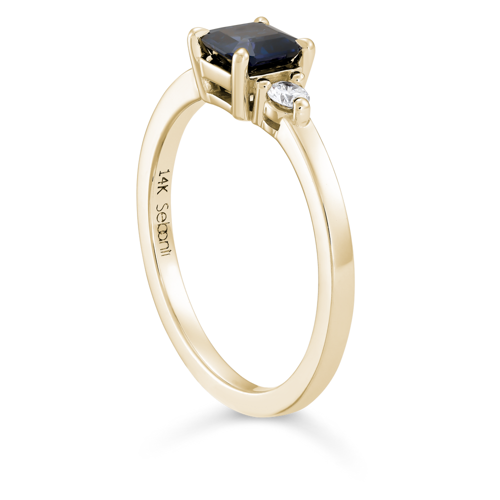 
                  
                    Asscher Cut Blue Sapphire with Two Diamonds
                  
                