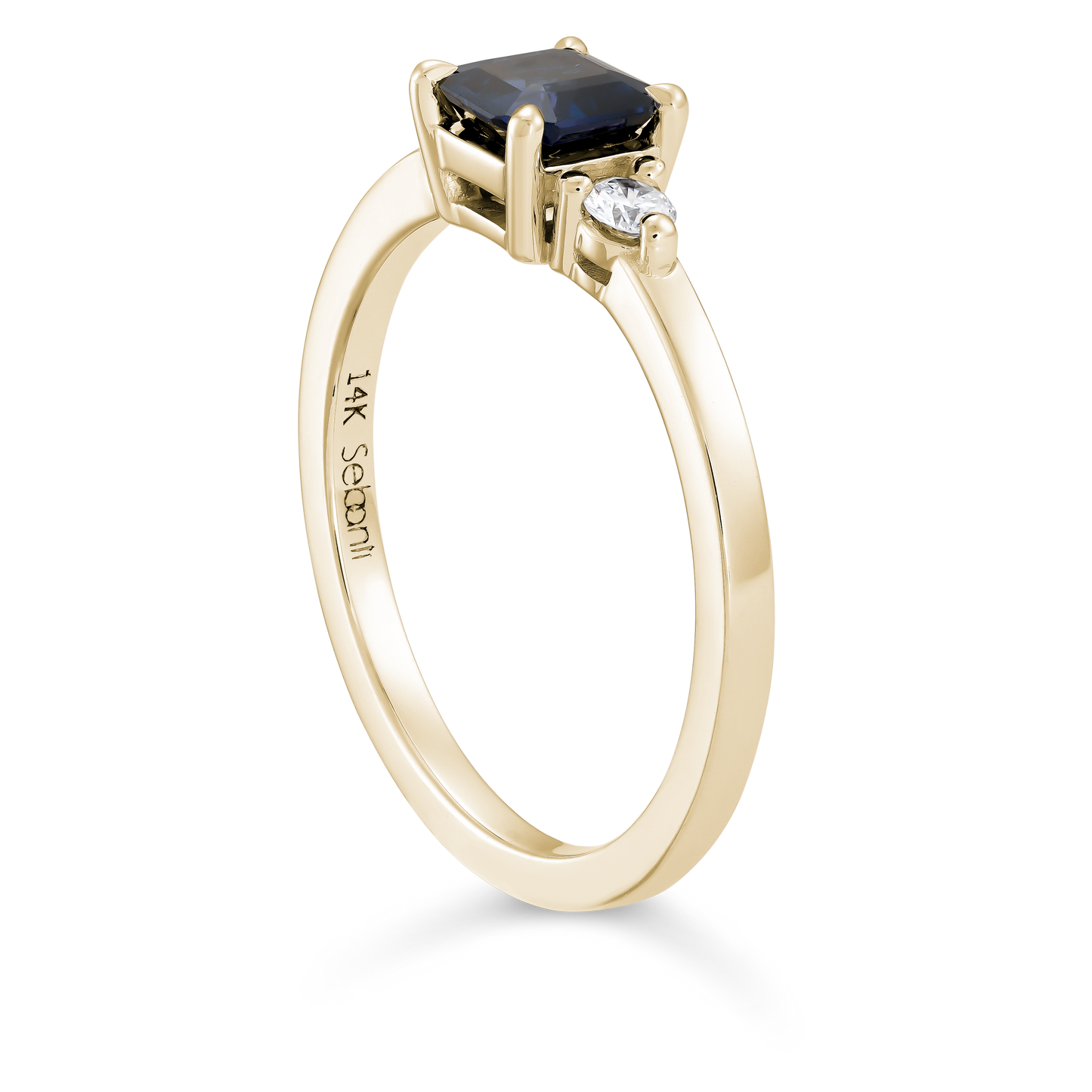 
                  
                    Asscher Cut Blue Sapphire with Two Diamonds
                  
                