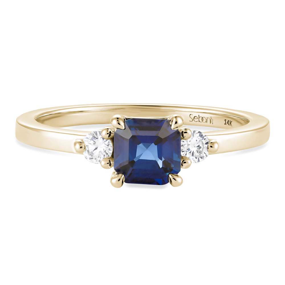 
                  
                    Asscher Cut Blue Sapphire with Two Diamonds
                  
                