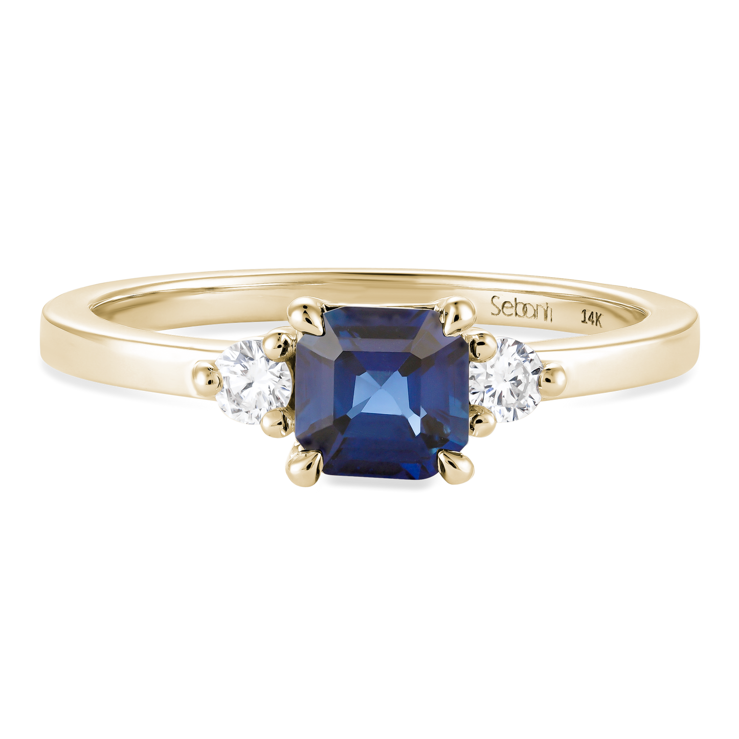 
                  
                    Asscher Cut Blue Sapphire with Two Diamonds
                  
                