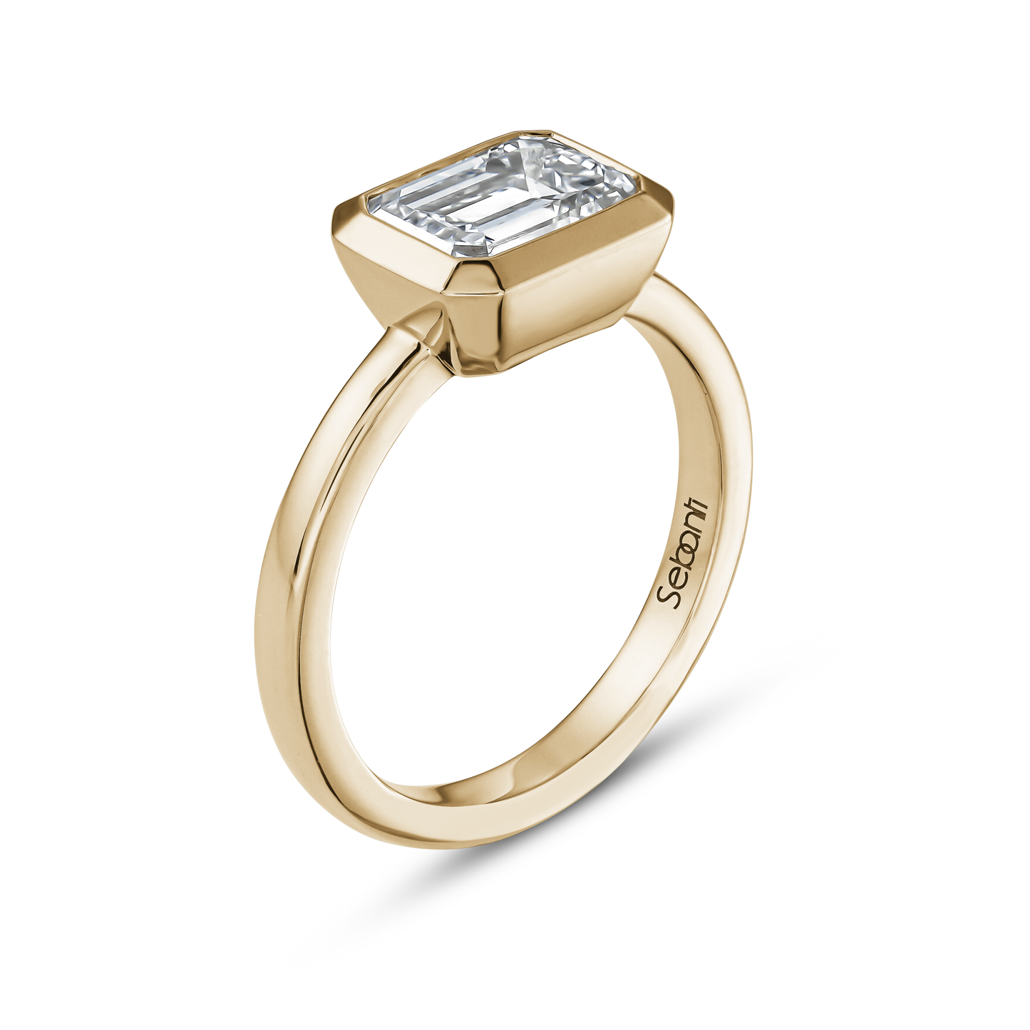 East West Bezel Emerald Cut Engagement Ring