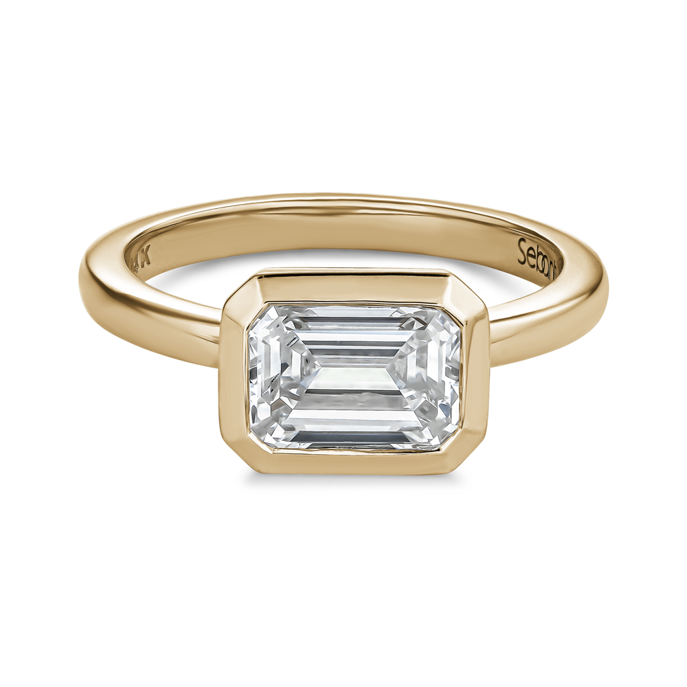East West Bezel Emerald Cut Engagement Ring