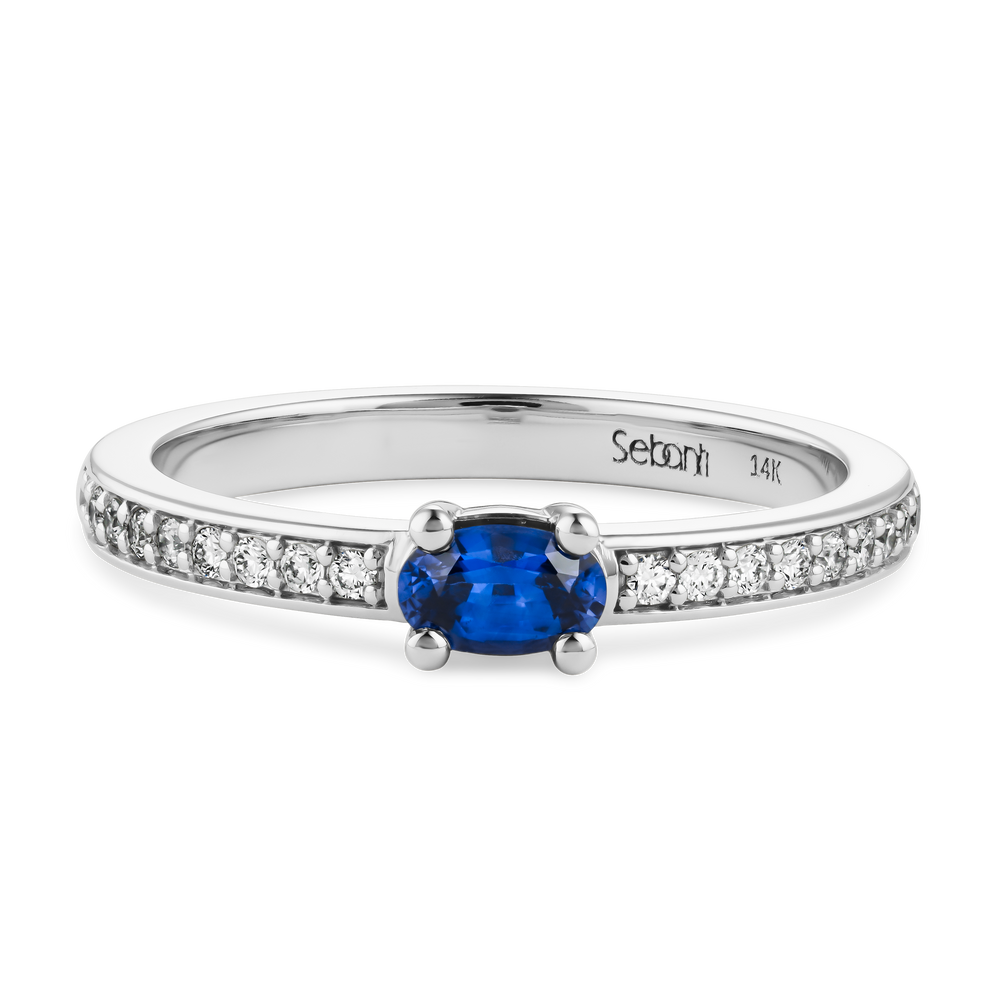 Oval Blue Sapphire Ring with Diamond