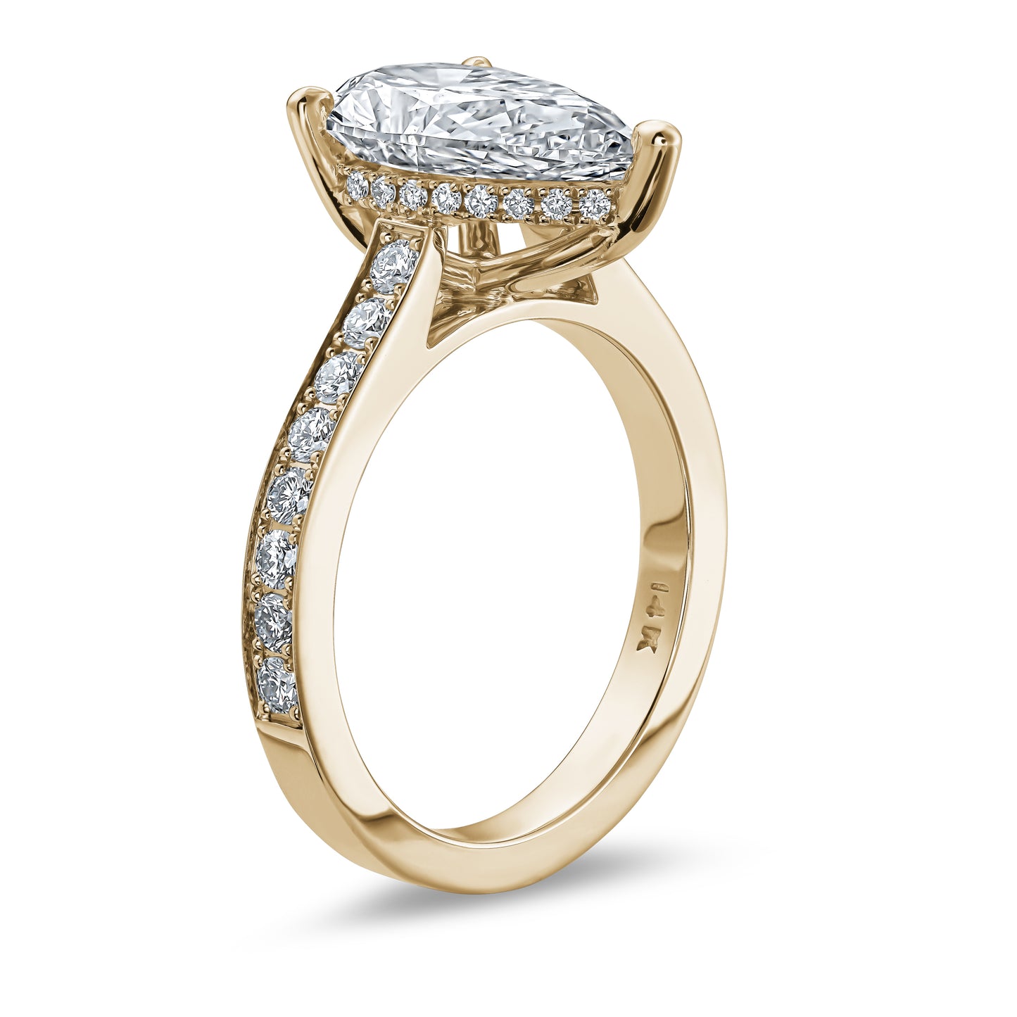 
                  
                    Pear Shaped Diamond Engagement Ring with Cathedral Setting and Under Halo
                  
                