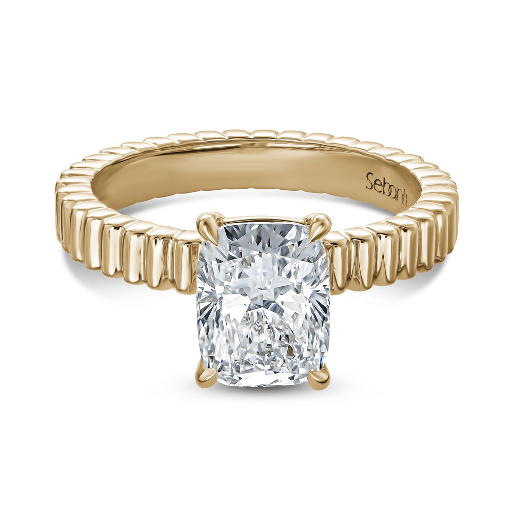 Fluted Cushion Solitaire Engagement Ring